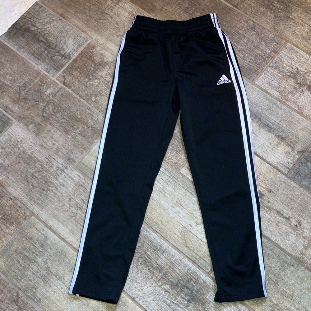 Adidas Kids Black Joggers with White Stripes 10/12